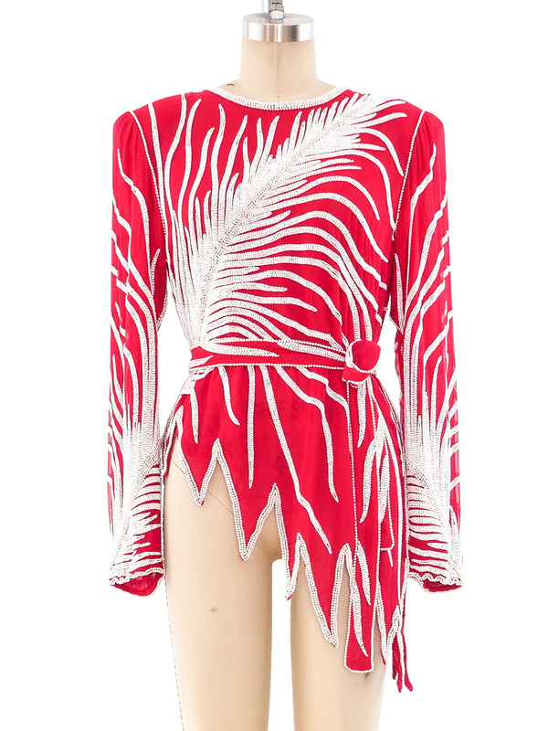 1980's Asymmetrical Beaded Chiffon Top Top arcadeshops.com