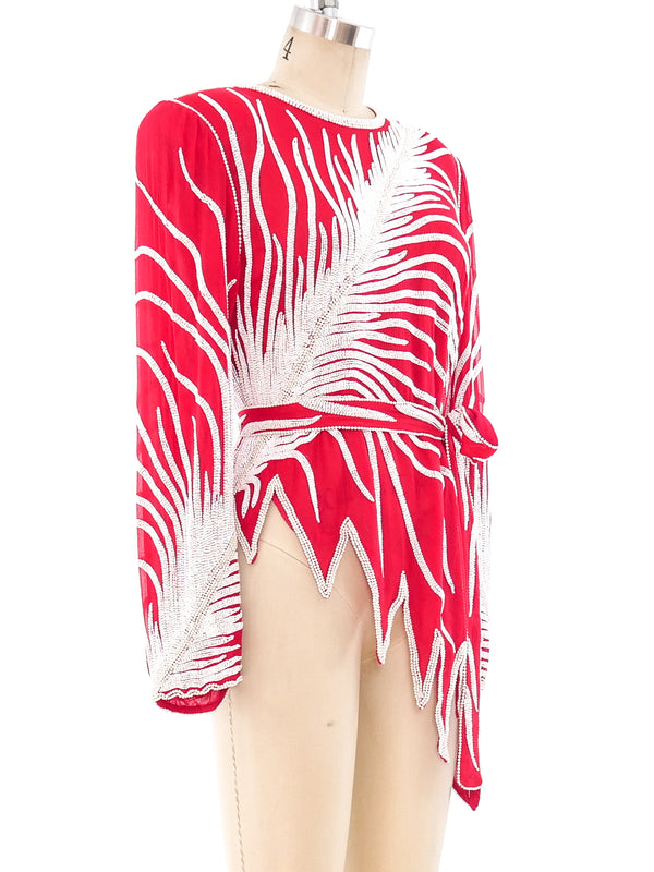 1980's Asymmetrical Beaded Chiffon Top Top arcadeshops.com