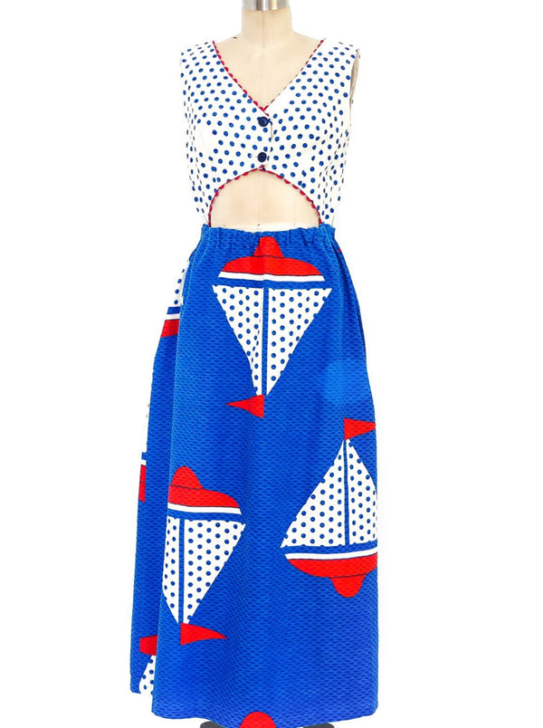 Sailboat Printed Cutout Maxi Dress Dress arcadeshops.com