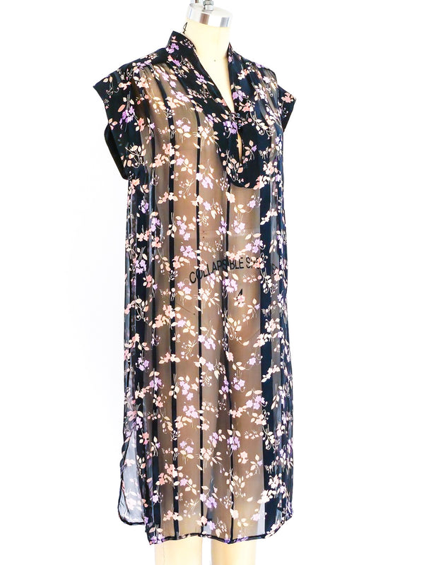 Sheer Floral Silk Chiffon Dress Dress arcadeshops.com