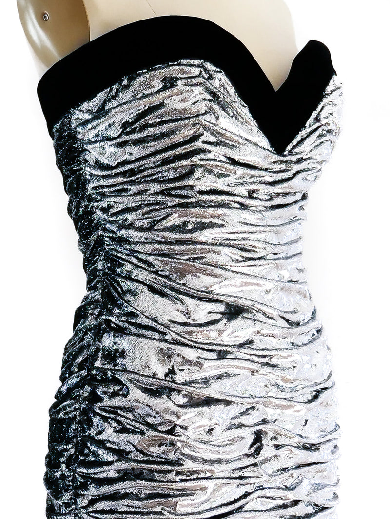 Silver Lurex Ruched Strapless Dress Dress arcadeshops.com