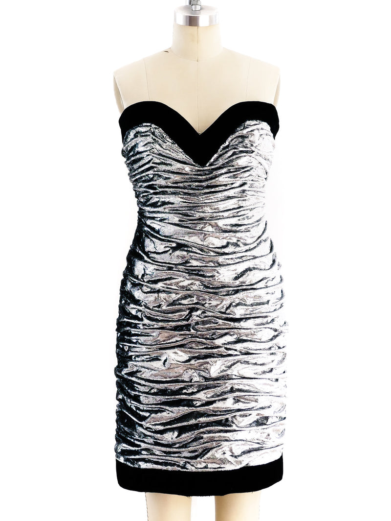 Silver Lurex Ruched Strapless Dress Dress arcadeshops.com