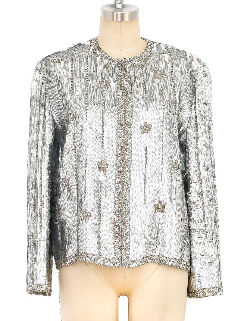 Silver Rhinestone Jacket Silver Sequin and Rhinestone Embellished Jacket