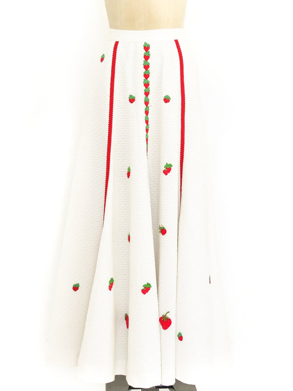 Strawberry Embroidered Maxi Skirt Bottom arcadeshops.com