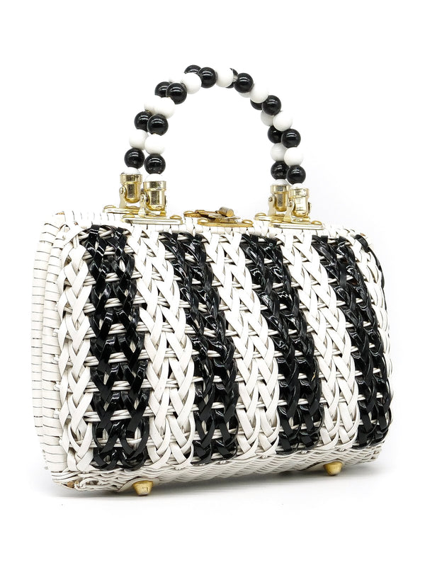 Striped Wicker Bead Handled Bag Accessory arcadeshops.com