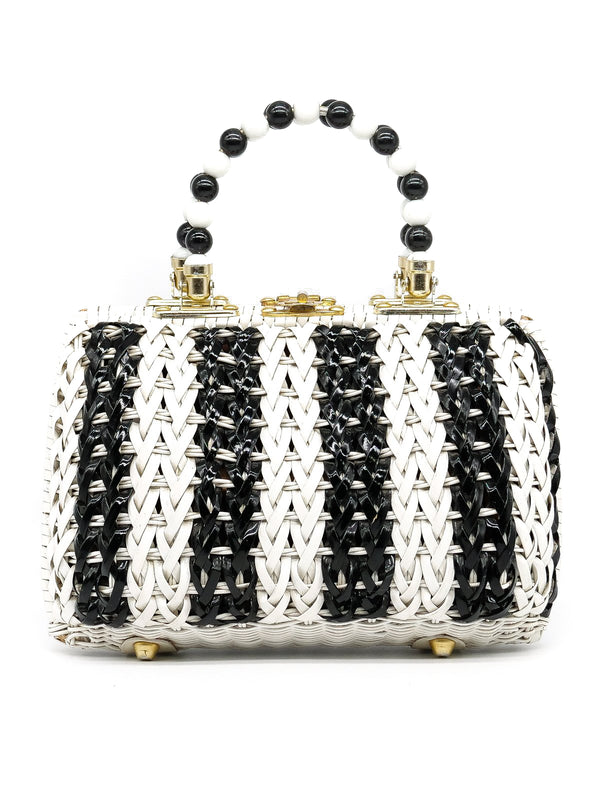 Striped Wicker Bead Handled Bag Accessory arcadeshops.com