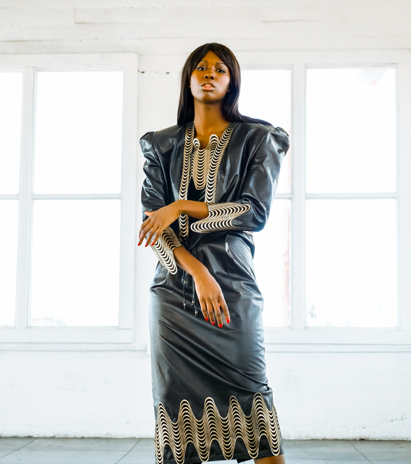 Gold Wave Trimmed Leather Jacket Jacket arcadeshops.com