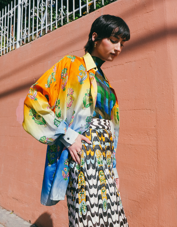 Versace Istante Floral Ombre Silk Shirt Top arcadeshops.com