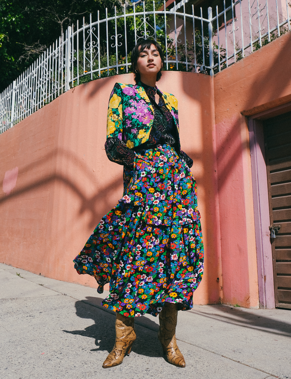 Yves Saint Laurent Floral Tiered Maxi Skirt Bottom arcadeshops.com