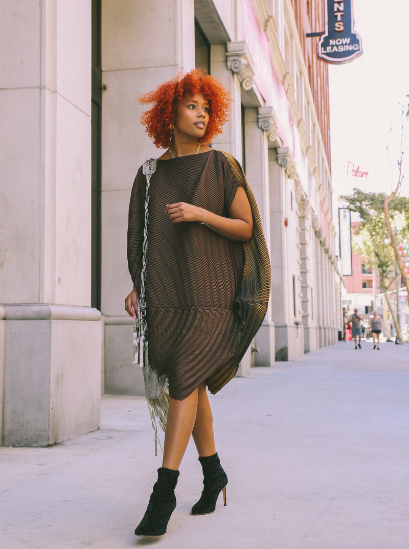 Issey Miyake Pleated Gold Sculptural Dress Dress arcadeshops.com