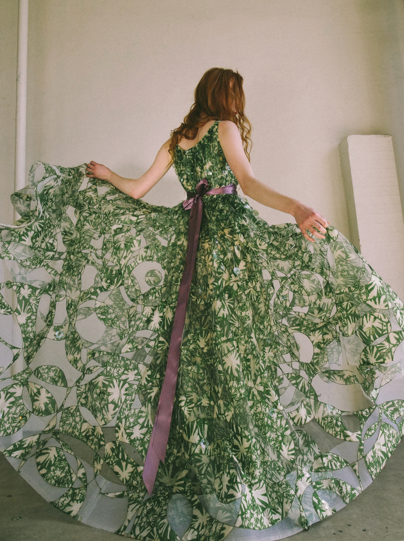 2008 Oscar de la Renta Palm Printed Paillette Gown Dress arcadeshops.com