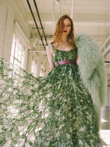 2008 Oscar de la Renta Palm Printed Paillette Gown Dress arcadeshops.com