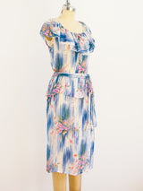 Watercolor Floral Silk Chiffon Dress Dress arcadeshops.com