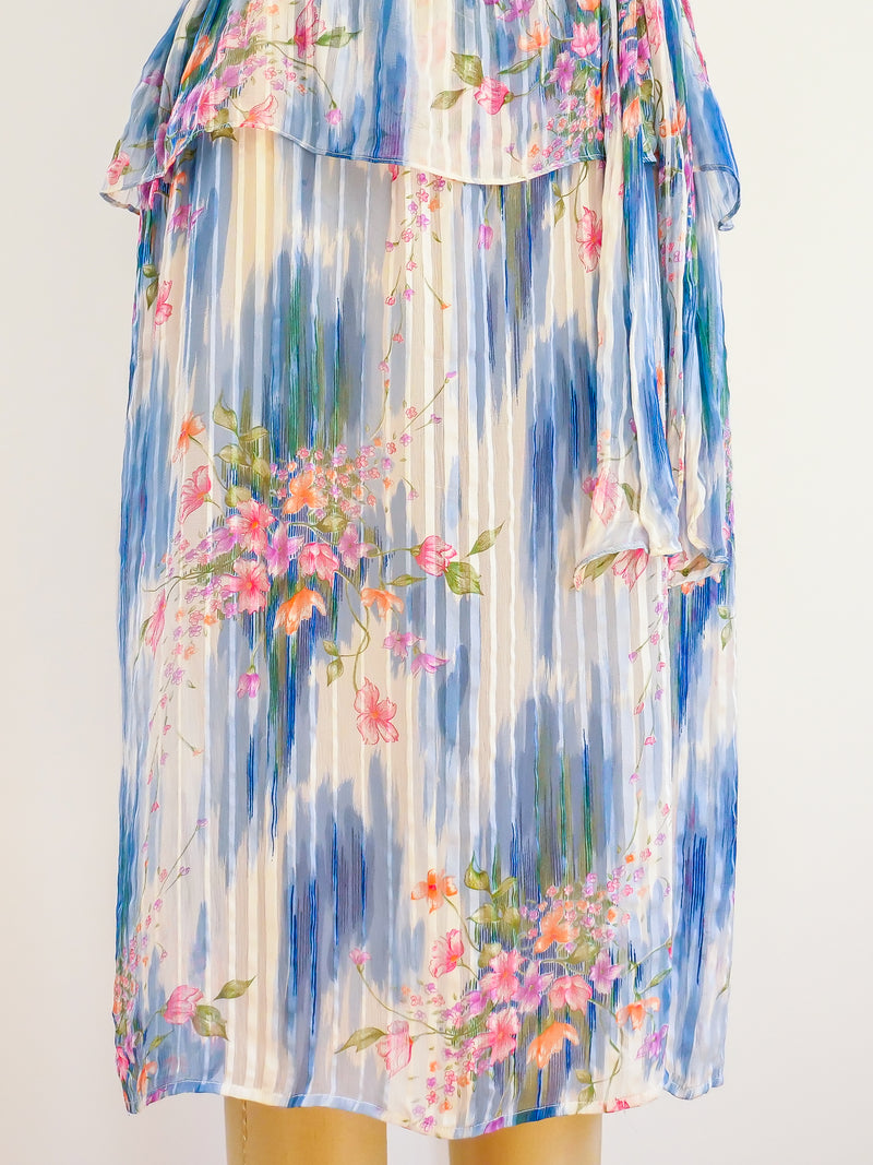 Watercolor Floral Silk Chiffon Dress Dress arcadeshops.com