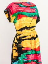 1960's Brushstroke Print Silk Dress Dress arcadeshops.com