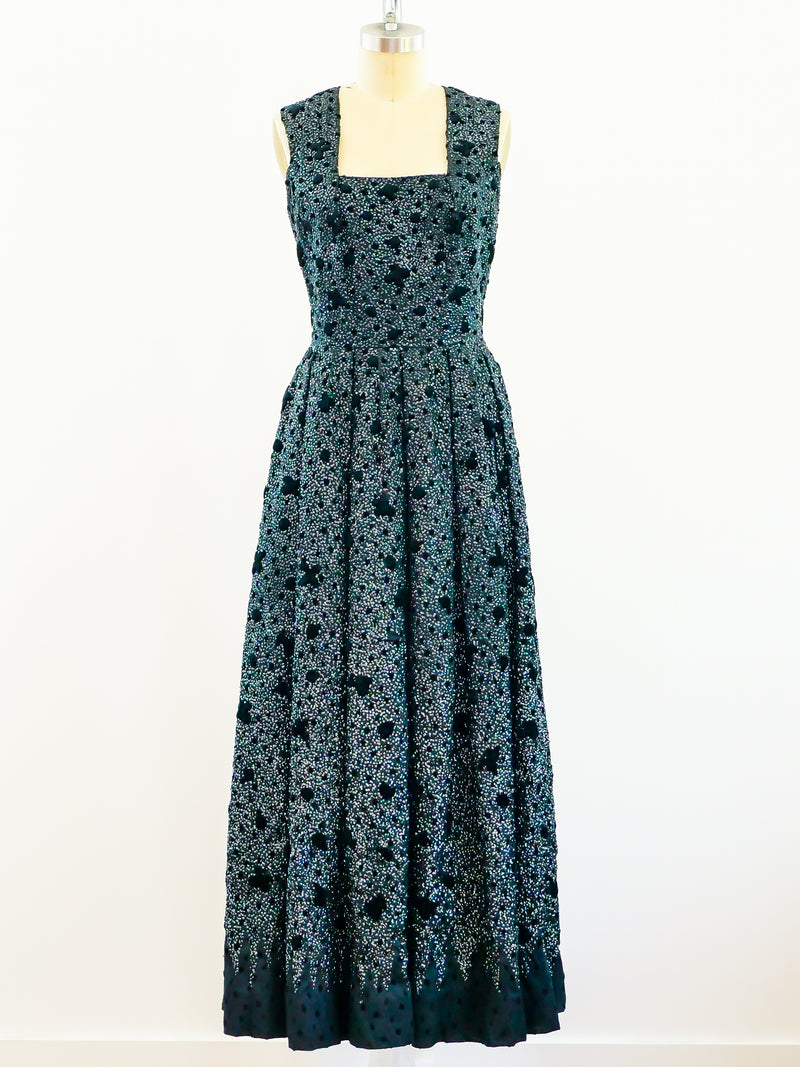 1960s Italian Demi-Couture Sequin Gown Dress arcadeshops.com