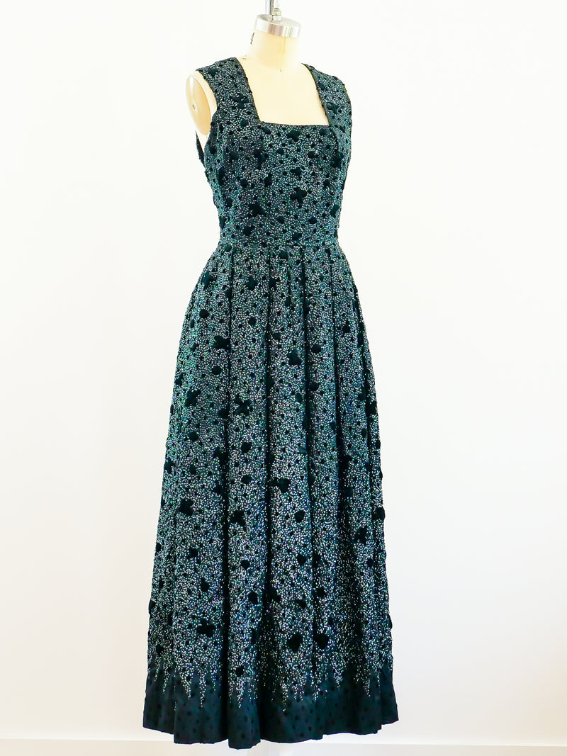 1960s Italian Demi-Couture Sequin Gown Dress arcadeshops.com
