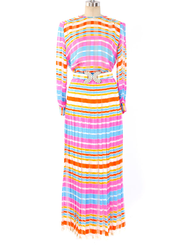 Adolfo Rainbow Striped Silk Ensemble Suit arcadeshops.com
