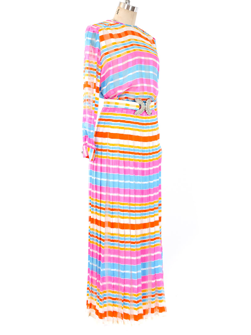 Adolfo Rainbow Striped Silk Ensemble Suit arcadeshops.com