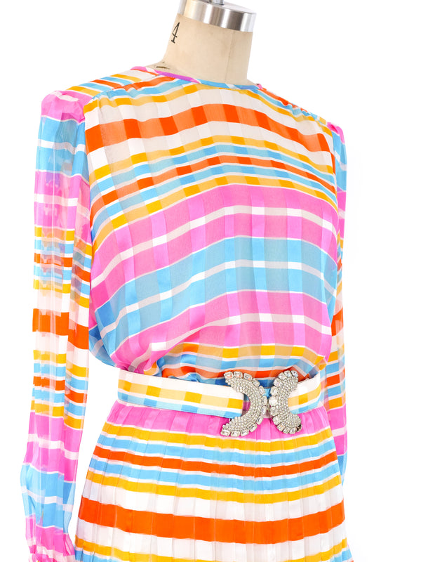 Adolfo Rainbow Striped Silk Ensemble Suit arcadeshops.com