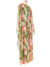 Malcolm Starr Floral Printed Caped Gown Dress arcadeshops.com
