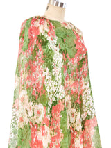 Malcolm Starr Floral Printed Caped Gown Dress arcadeshops.com