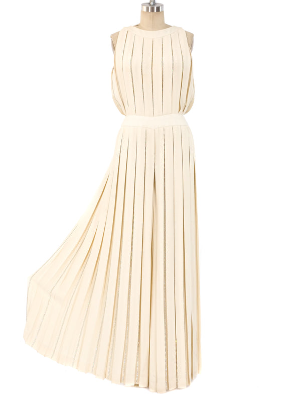Rhinestone Embellished Pleated Palazzo Jumpsuit Jumpsuit arcadeshops.com