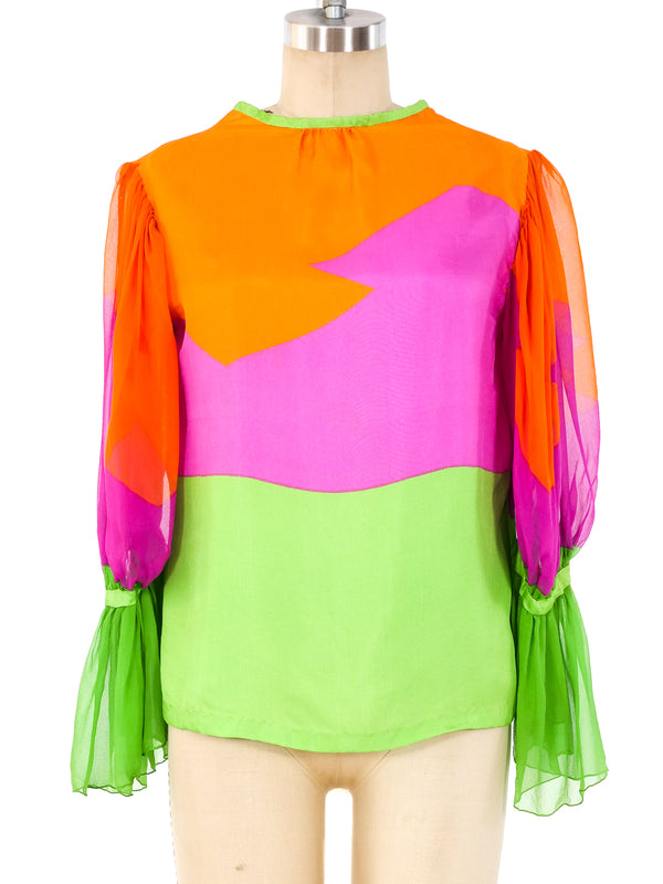 Neon Colorblocked Silk Blouse Top arcadeshops.com