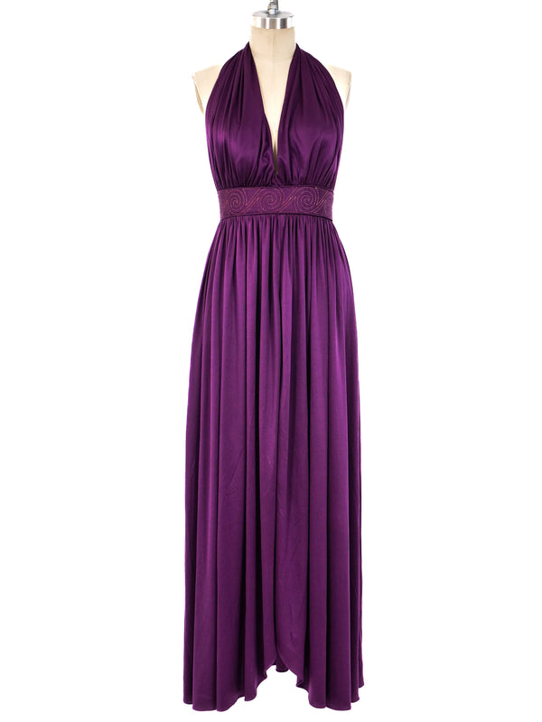 Bill Tice Plum Jersey Halter Gown Dress arcadeshops.com