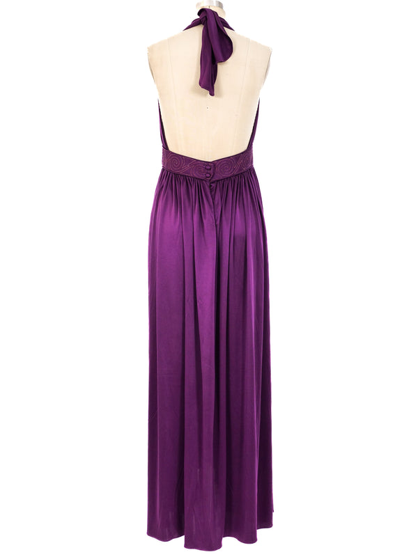 Bill Tice Plum Jersey Halter Gown Dress arcadeshops.com