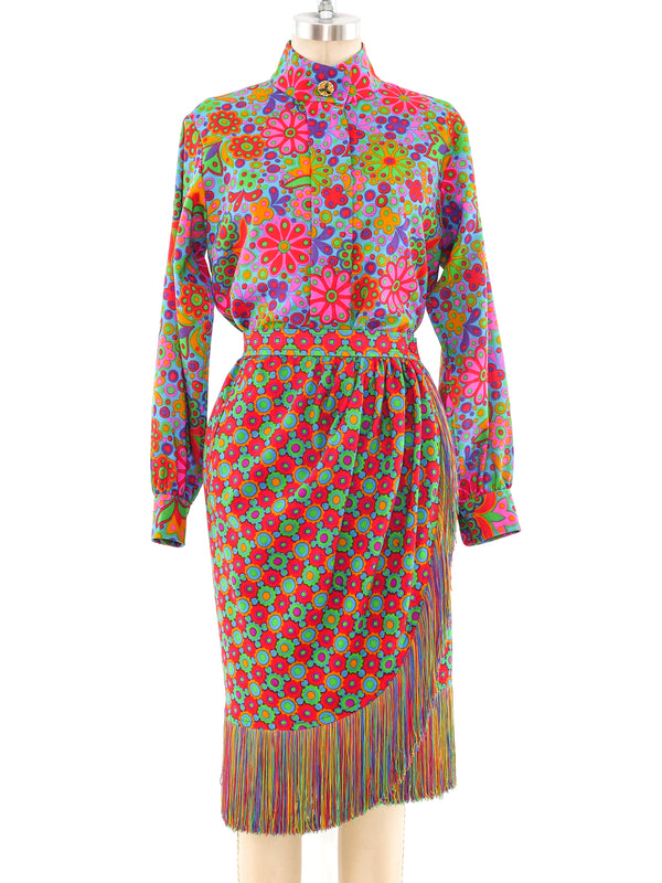 1990 Yves Saint Laurent Printed Fringe Ensemble Suit arcadeshops.com