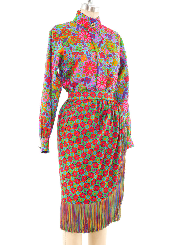 1990 Yves Saint Laurent Printed Fringe Ensemble Suit arcadeshops.com