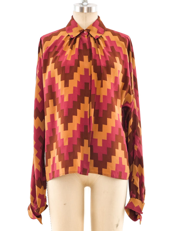 Calvin Klein Geometric Printed Silk Shirt Top arcadeshops.com