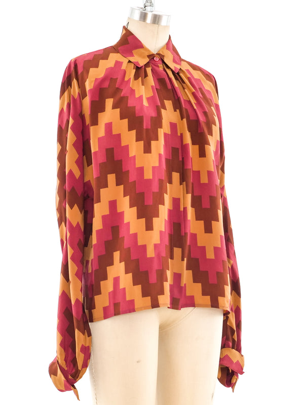 Calvin Klein Geometric Printed Silk Shirt Top arcadeshops.com