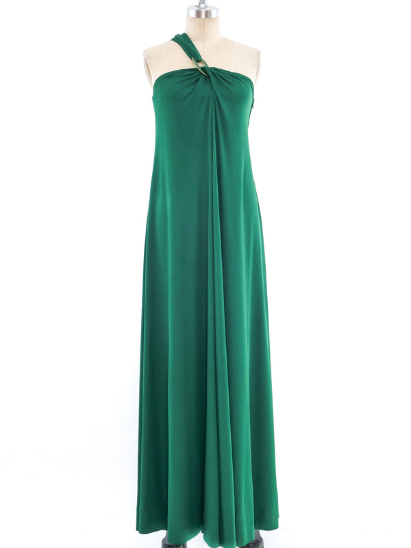 Donald Brooks Emerald One Shoulder Jersey Gown Dress arcadeshops.com