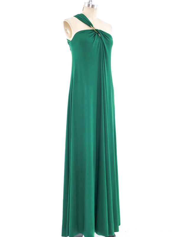 Donald Brooks Emerald One Shoulder Jersey Gown Dress arcadeshops.com