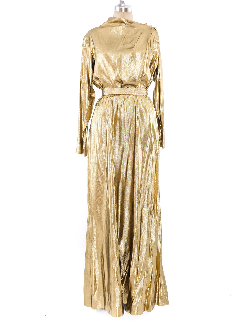 slim fit dress slacks Yves Saint Laurent Metallic Gold Lamé Ensemble