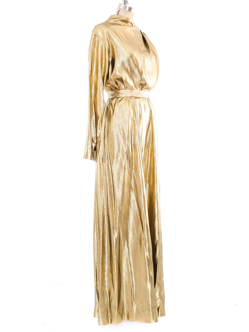 Yves Saint Laurent Metallic Gold Lamé Ensemble Suit arcadeshops.com