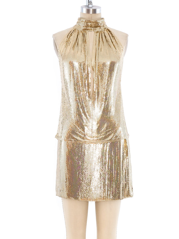 Gold Metal Mesh Halter Ensemble Suit arcadeshops.com