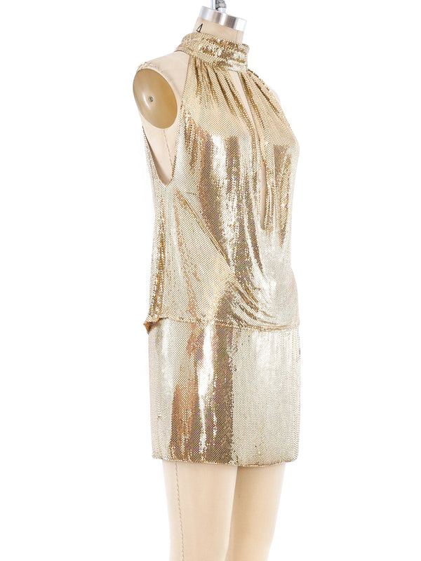 Gold Metal Mesh Halter Ensemble Suit arcadeshops.com