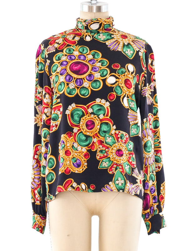 Jewel Printed Silk Blouse Top arcadeshops.com