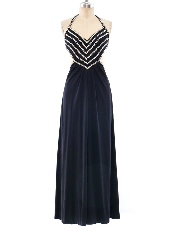 Estevez Crystal Studded Halter Gown Dress arcadeshops.com