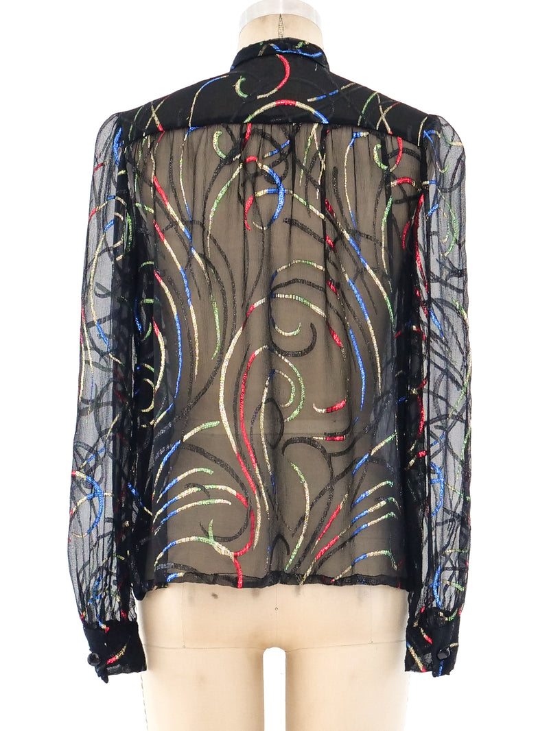 Givenchy Metallic Lurex Jacquard Silk Blouse Top arcadeshops.com