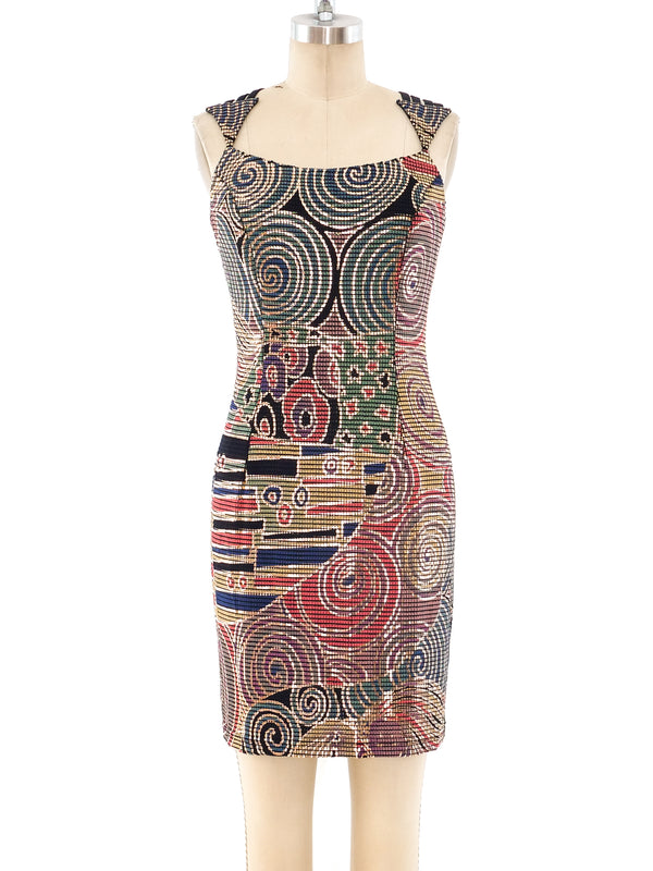 1990's Metallic Printed Mosaic Mini Dress Dress arcadeshops.com