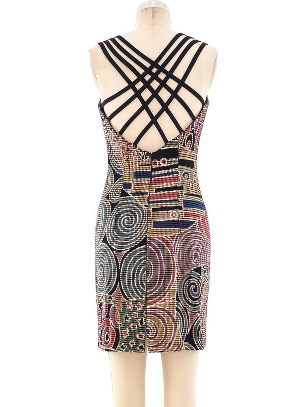 1990's Metallic Printed Mosaic Mini Dress Dress arcadeshops.com
