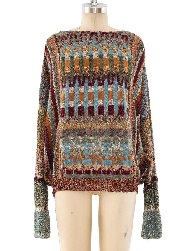 Mali Firenze Metallic Handknit Sweater Top arcadeshops.com