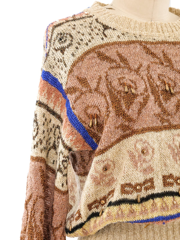 Krizia Metallic Knit Sweater Top arcadeshops.com