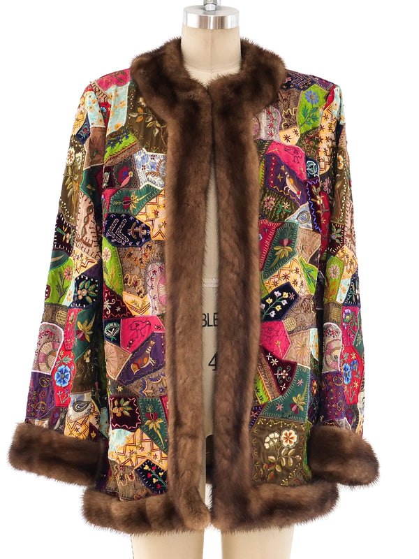 Oscar de la Renta Fur Trimmed Patchwork Jacket Jacket arcadeshops.com