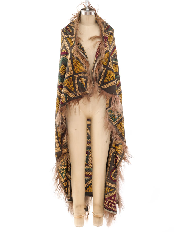 Fendi Fur Trimmed Mosaic Printed Shawl Accessory arcadeshops.com