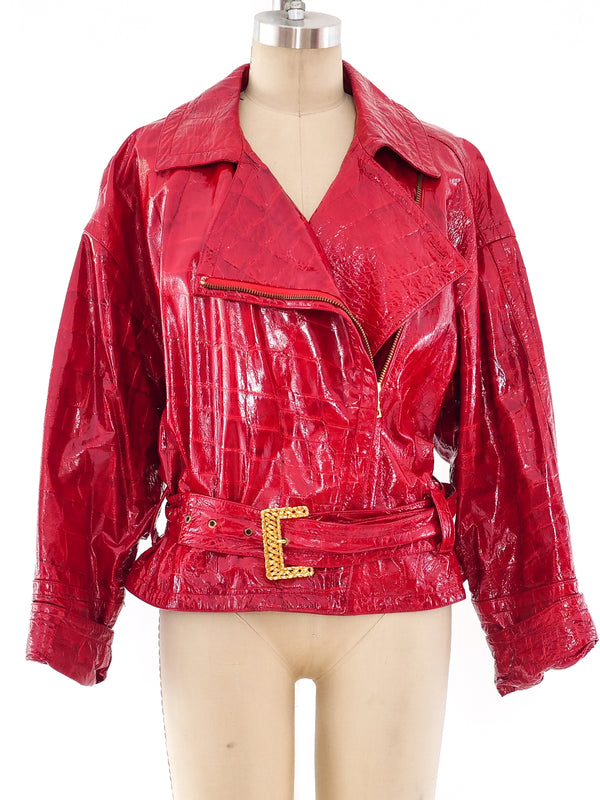 Valentino Croc Embossed Vegan Leather Motorcycle Jacket Jacket arcadeshops.com